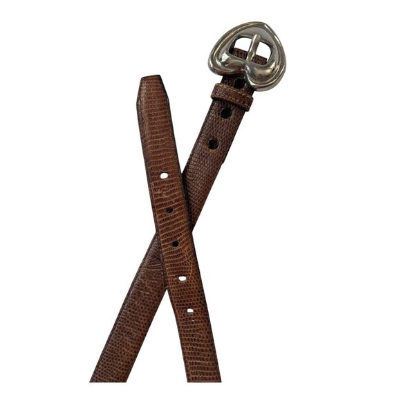 Ilana Goor Heart Buckle Belt (Size L) 1” Brown Lizard & Cowhide w/ Silver Tone main image 5
